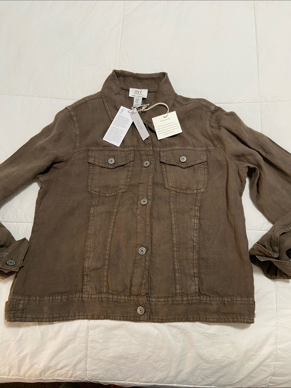 Olive Brown Linen Jean Jacket - Picture 6 of 12